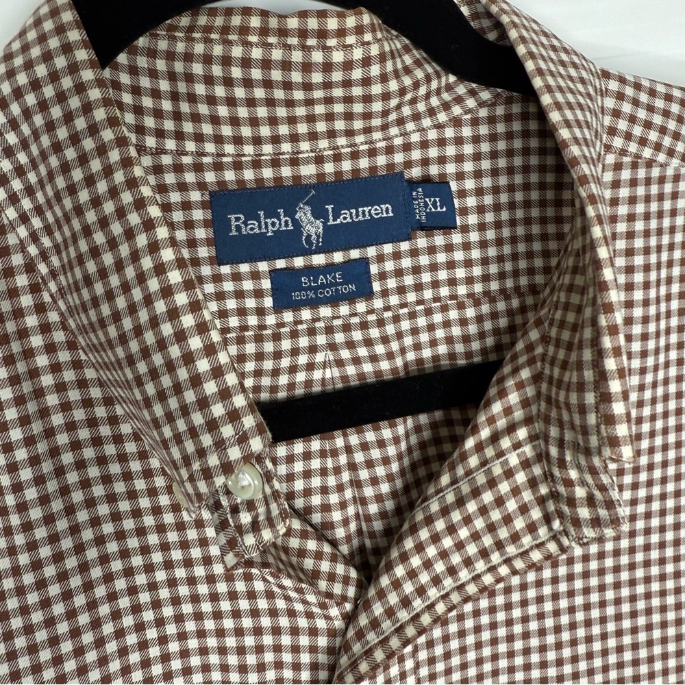 Ralph Lauren Men's Tan and White Checkered Shirt - Picture 4 of 4